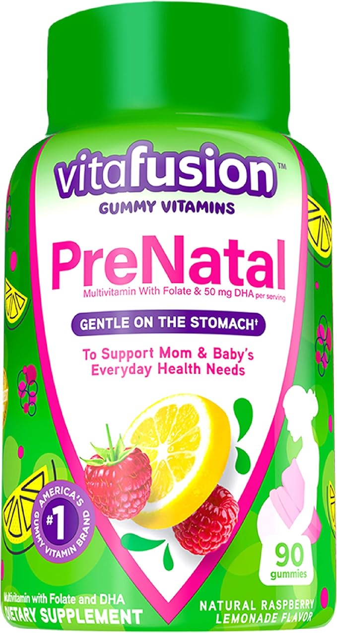 Vitafusion PreNatal Gummy Vitamins Raspberry Lemonade Flavored with Preggie Pop Drops Plus Nausea Relief Vitamin B6 Drops Bundle