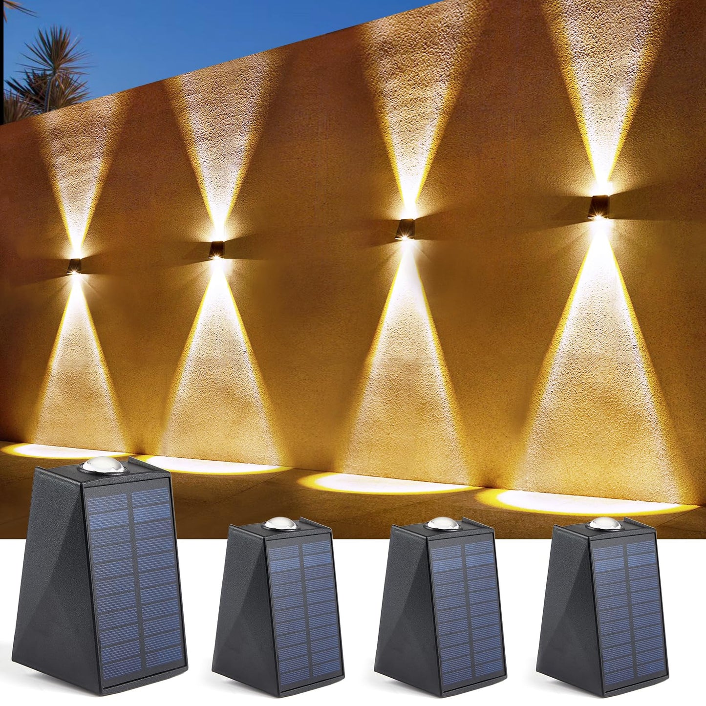 LUHLEE Solar Wall Lights, 2000mAh, IP65 Waterproof, 3000K Warm White, Up/Down Lighting, 4-Pack, Model MDC150405