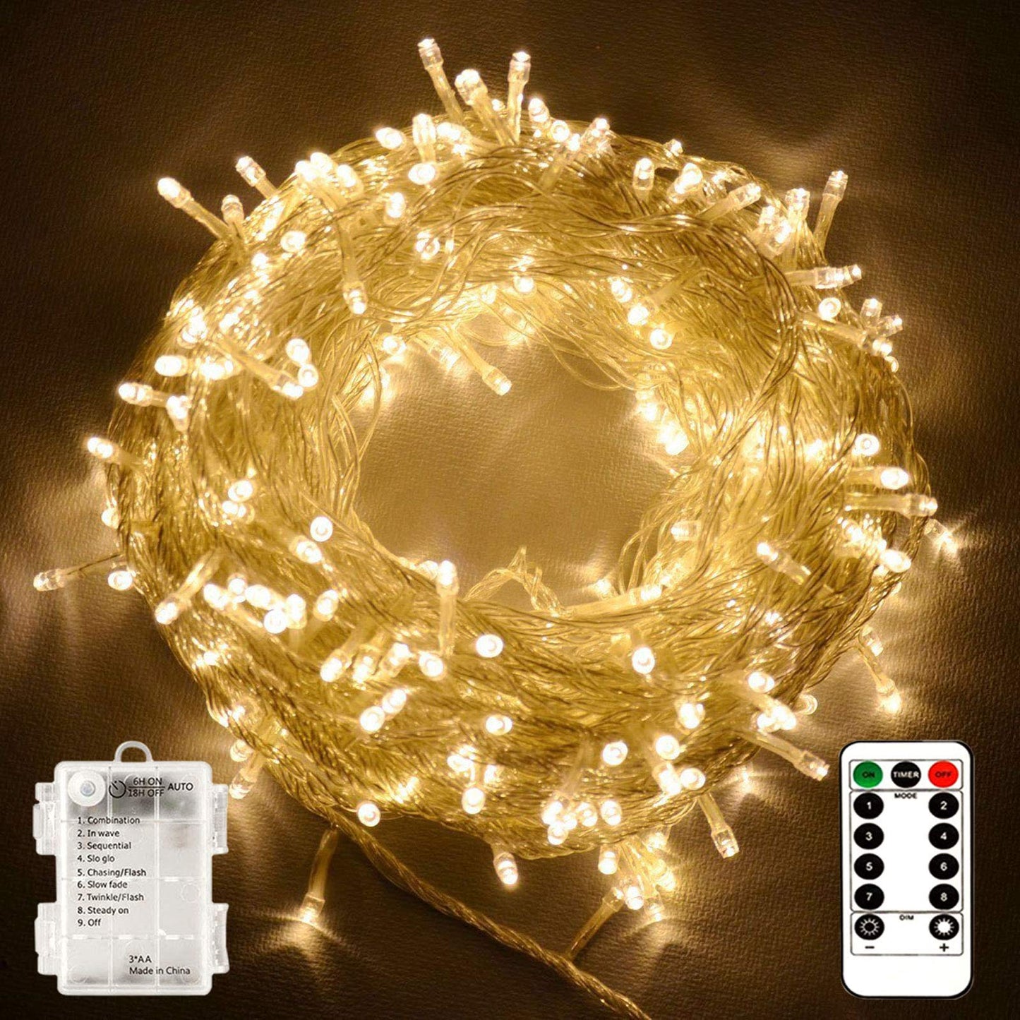 Echosari String Lights 33Ft 100 Led Warm White Fairy Lights With Remote, Dimmable Timer, 8 Modes For Outdoor Wedding Party Garden Decor
