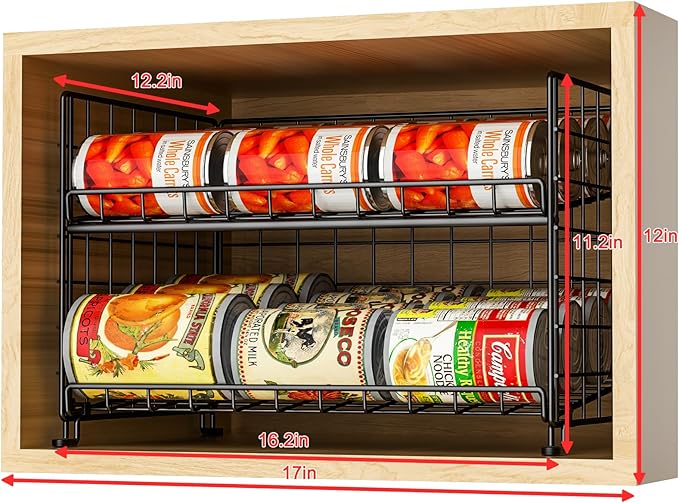 JKsmart Adjustable Can Rack Organizer, Stackable Can Storage for Kitchen Pantry Cabinet, 2-Tier Can Holders for Food, Multifunctional Can Dispenser for Snacks Soda-3 Pack