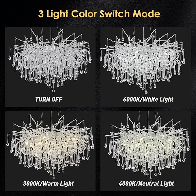 Crystal Chandeliers,Round Modern Tree Branch Chandelier,10-Light Farmhouse Raindrop Chandelier Light Fixture for Dining Room, Kitchen Island D31.5