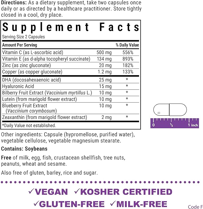 Bluebonnet Nutrition Eye Care Macular & Blue, Eye Health & Blue Light Support*, Vegan, Kosher-Certified, Gluten-Free, Dairy-Free, 60 Vegetable Capsules, 30 Servings