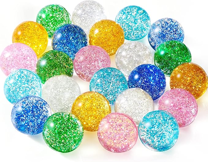Ayfjovs 24PCS Glitter Bouncy Balls for Kids Party Favors, 32mm 6 Colors Rubber Bounce Balls Bulk, Easter Bag Filling, East...