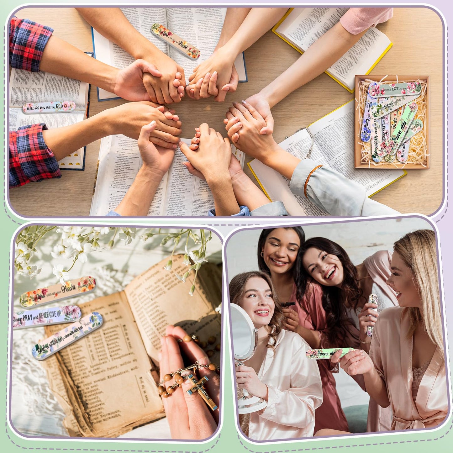 Lanties 50 Pack Christian Gifts for Women Bulk Mini Bible Verse Scripture Nail Files Floral Emery Boards 10 Styles Christian Rel
