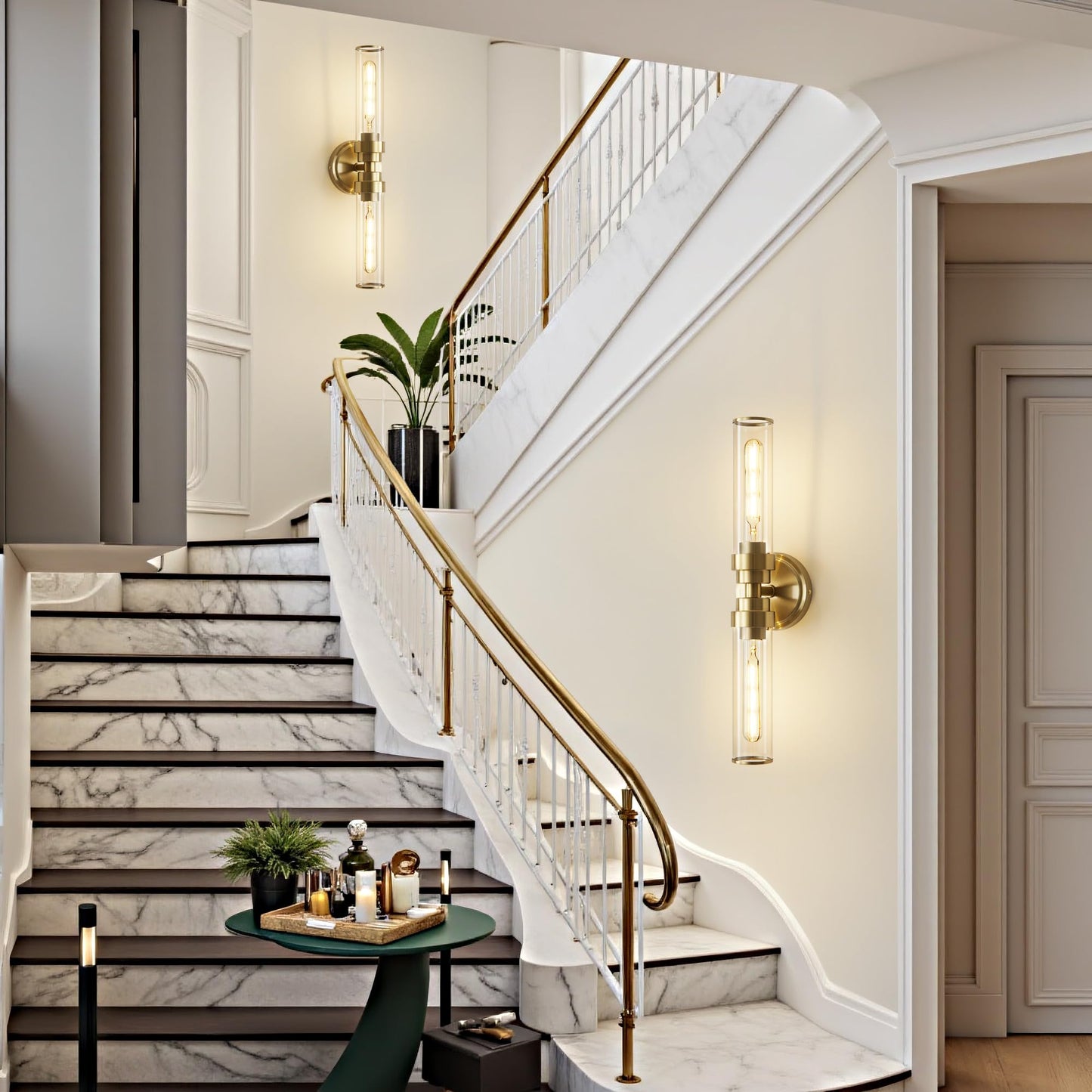 Vaziden Bathroom Light Fixtures  Gold Wall Sconce In Clear Glass Vanity Lights  Modern Bathroom Vanity Light Up And Down Sconces Wall Lighting For Living Room  Hallway  Bedroom - Bulb Not Included