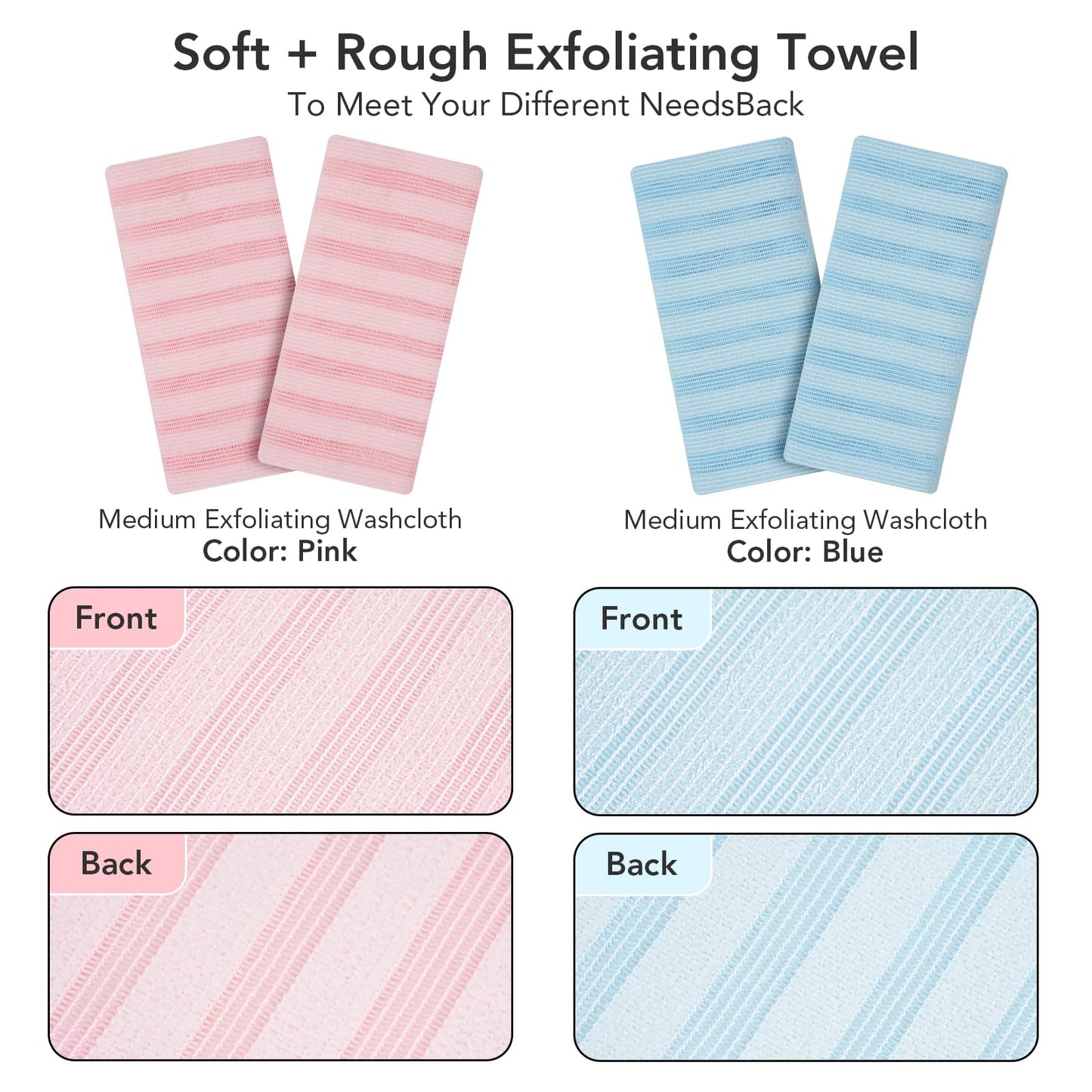 Coxotom Exfoliating Washcloth Shower Towel - 2 Pack Back and Body Scrubbers for Smooth Skin | Quick-Drying, Durable, and Gentle