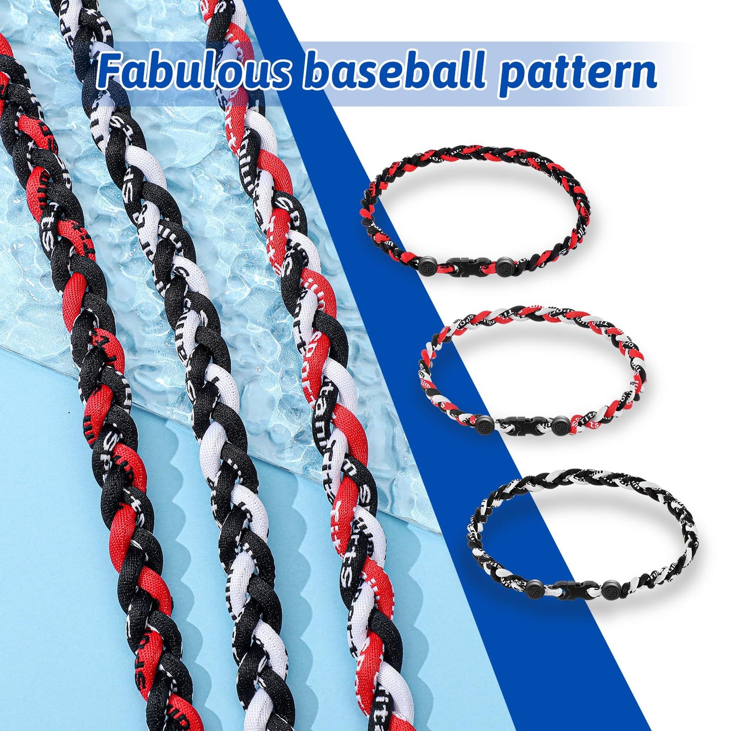 Junkin 3 Pcs Baseball Necklaces Three Braided Rope Titanium Necklace for Team Gifts Boys Men Player Softball Fans Sports (Black