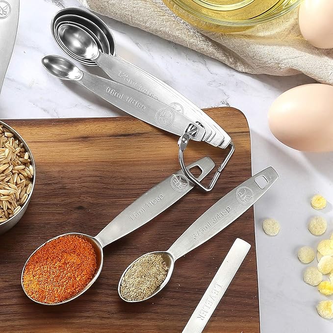 18/8 Stainless Steel Measuring Spoons Set - 13 Piece, Includes 7 Oval, 1 Leveler and 5 Mini Spoons, Fits Spice Jar