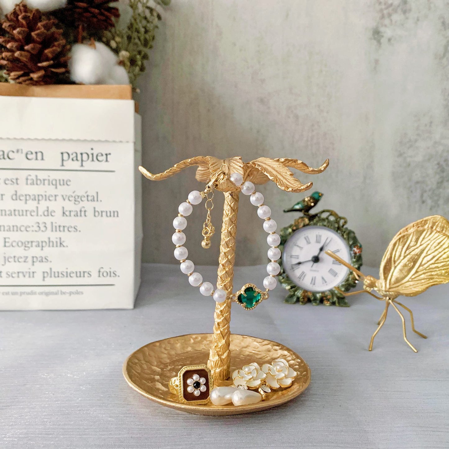 Metal Ring Dish Holder for Jewelry, Coconut Tree Jewelry Dish Ring Holder, Trinket Dish Jewelry Organizer for Dresser Christmas