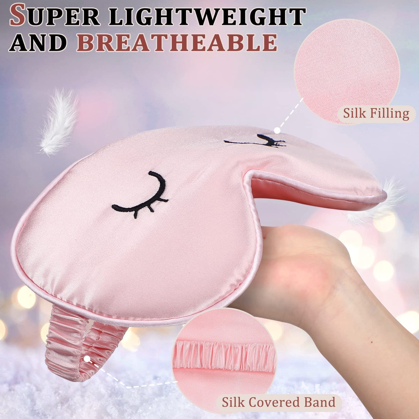 Geyoga 2 Pcs Cute Sleep Eye Masks for Adult Silk Sleep Eye Cover Cute Lightweight Adjustable Eyeshade Mask Satin Night Eyeshade Covers with 2 Pcs Storage Bag(Adult, Pink)