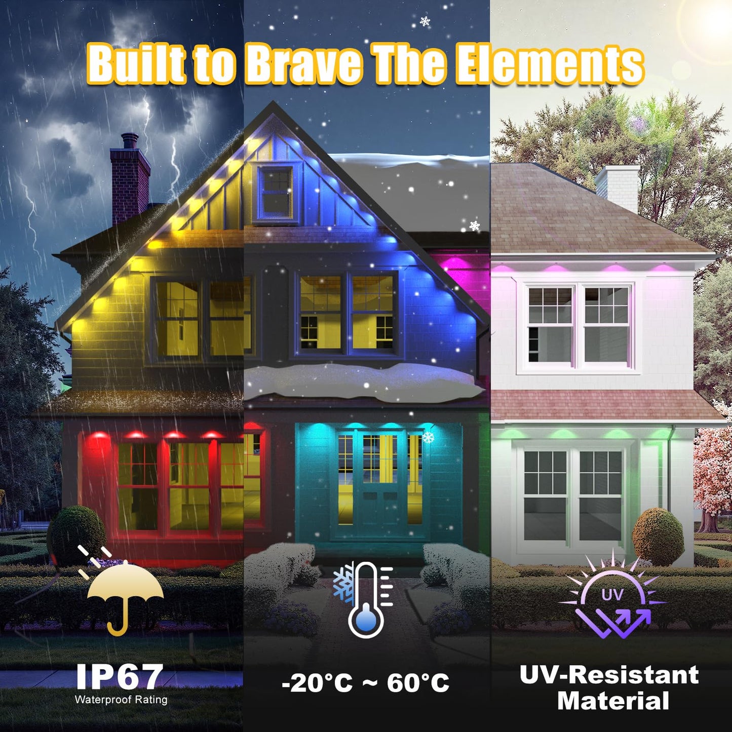 Yolsunes Permanent Outdoor Lights For House  300Ft Rgb+Ic Smart Led Eaves Lights  Ip67 Waterproof Outdoor Lighting With App/Remote Control For Christmas  Halloween  Holiday  Daily  Party