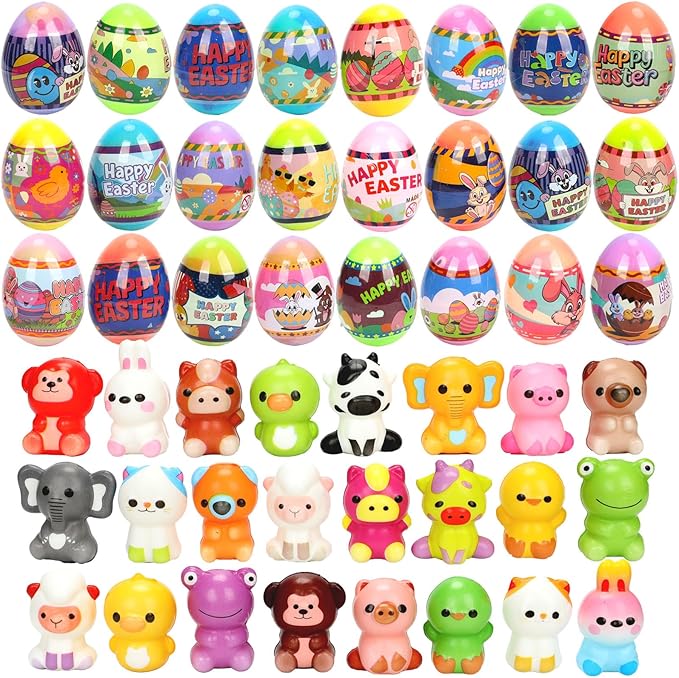 BEIGUO 24 Pack Prefilled Easter Eggs with Slow Rising Squishy Toy Inside,Stress Relief Toys for Kids, Easter Basket Stuffe...