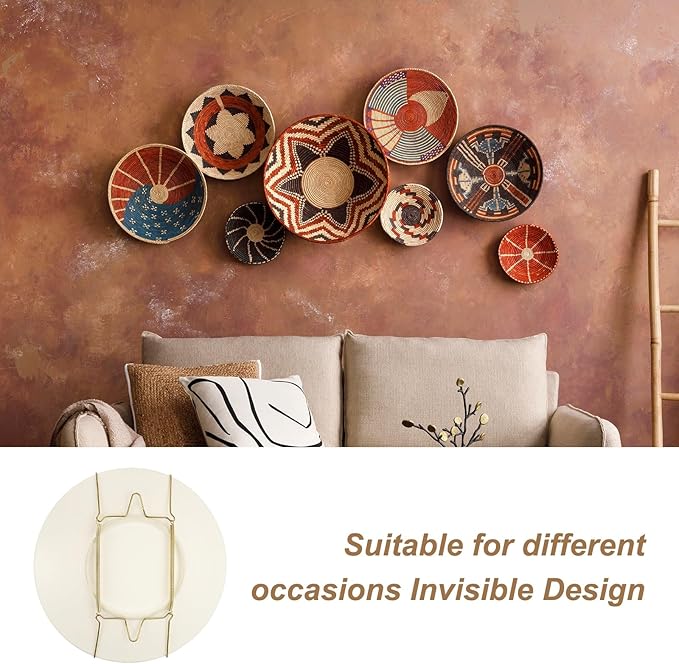uxcell 3pcs Plate Hangers for The Wall, 8 Inches Stainless Steel Wire Plate Holders with Traceless Nail Displaying Plates Dish DIY Craft, Golden