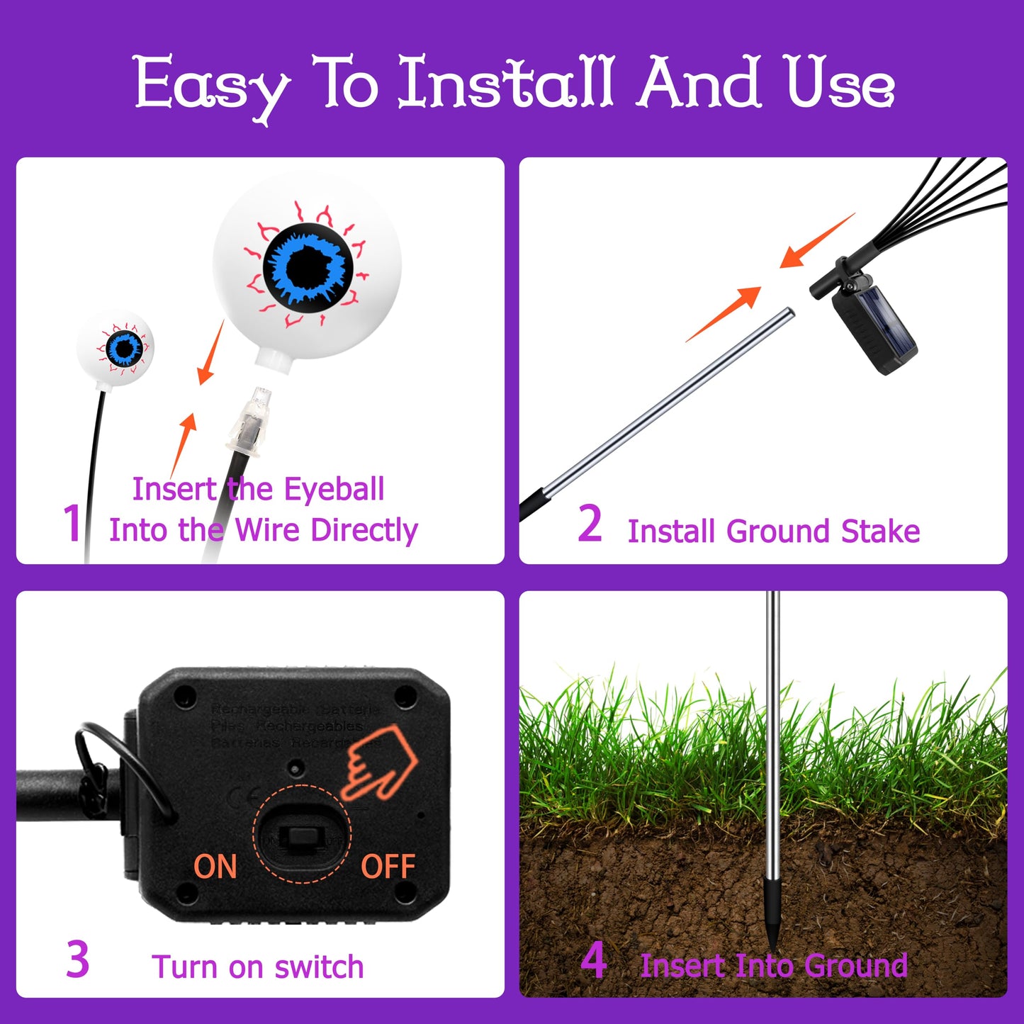Kohlrabi 4 Pack 24 Led Solar Scary Eyeball Swaying Lights  Solar Firefly Lights Waterproof For Outdoor Garden Yard Lawn Party Flower Bed Decor