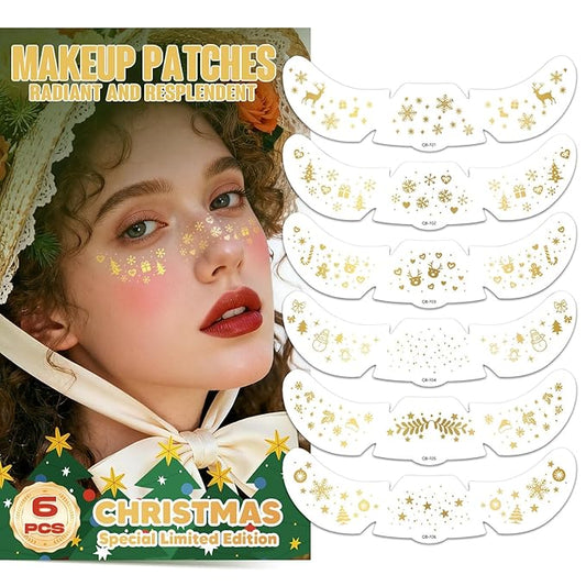6 Sheets Gold Christmas Freckles Patch, Face Glitter, Makeup Accessories for Women, Temporary Water Transfer Tattoos, Unis...