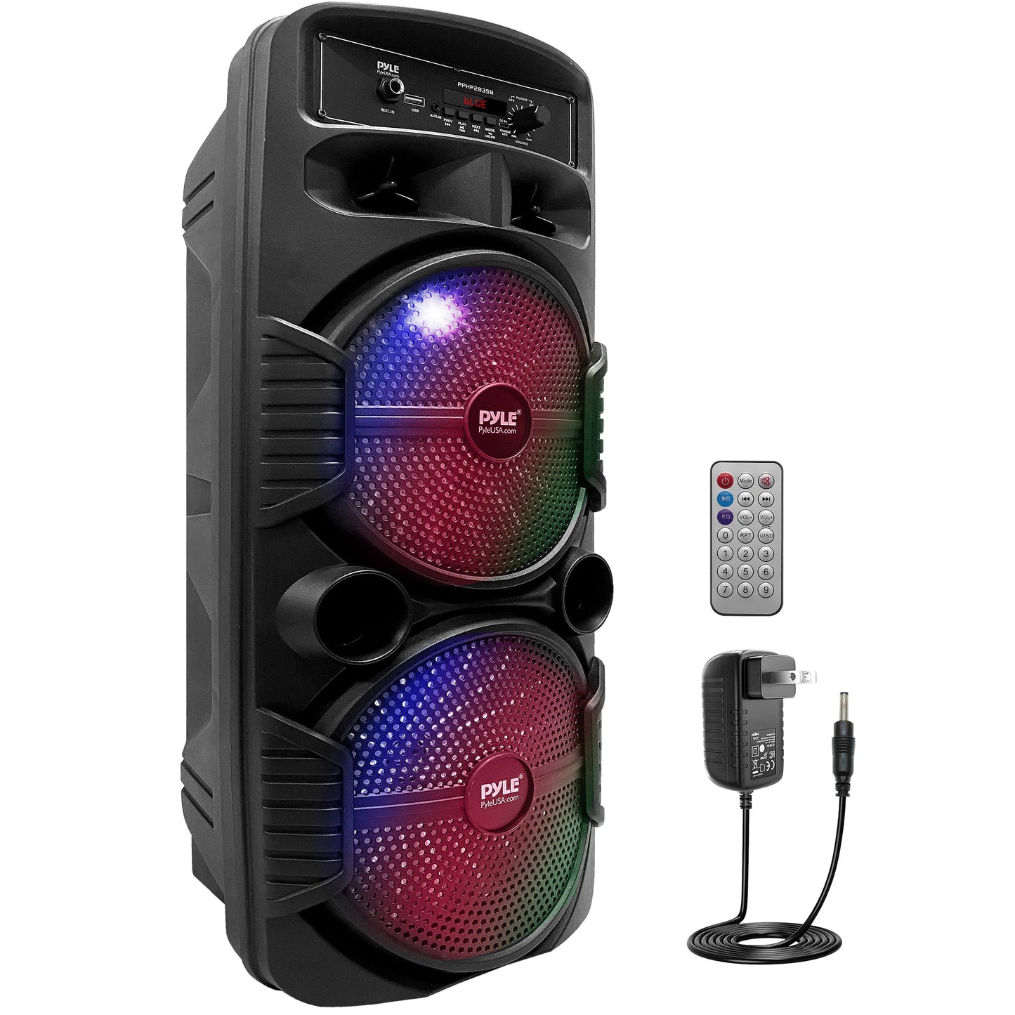 Pyle Portable Bluetooth PA Speaker System - 600W Rechargeable Outdoor Bluetooth Speaker Portable PA System w/ Dual 8    Subwoofe