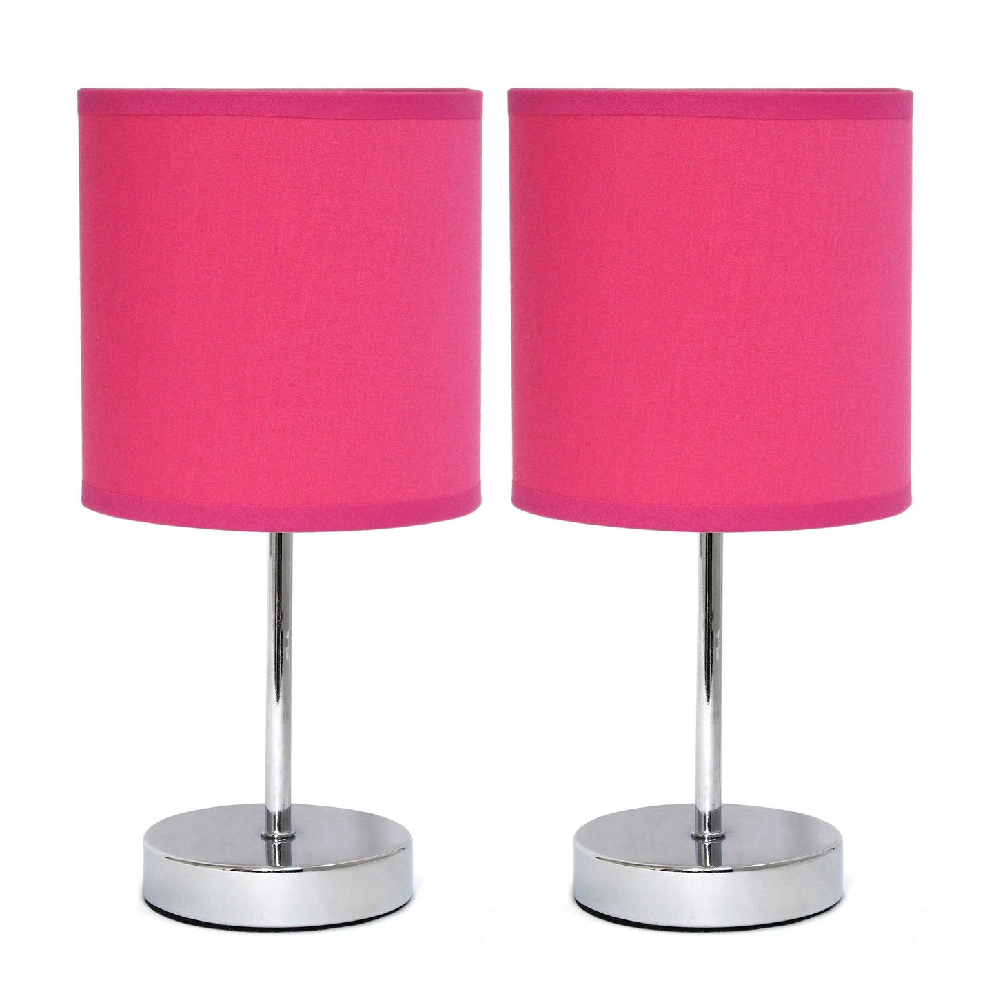 Simple Designs Mini Table Lamp with Fabric Shade, Hot Pink, Metal, Model LT2007-HPK, No Bulb