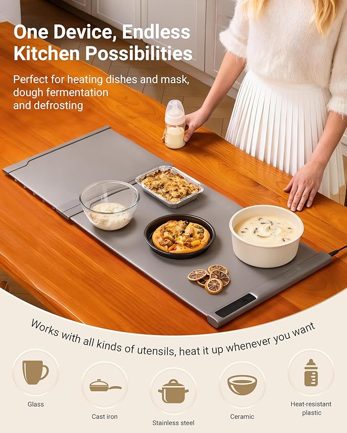 54"x16" Warming Mat for Food Extra Large, Extendable Food Warming Mat, Electric Warming Tray for Buffets Party with 7 Adjustable Temperature, 6 Timer, Silicone Food Warmer for Parties Home Countertop