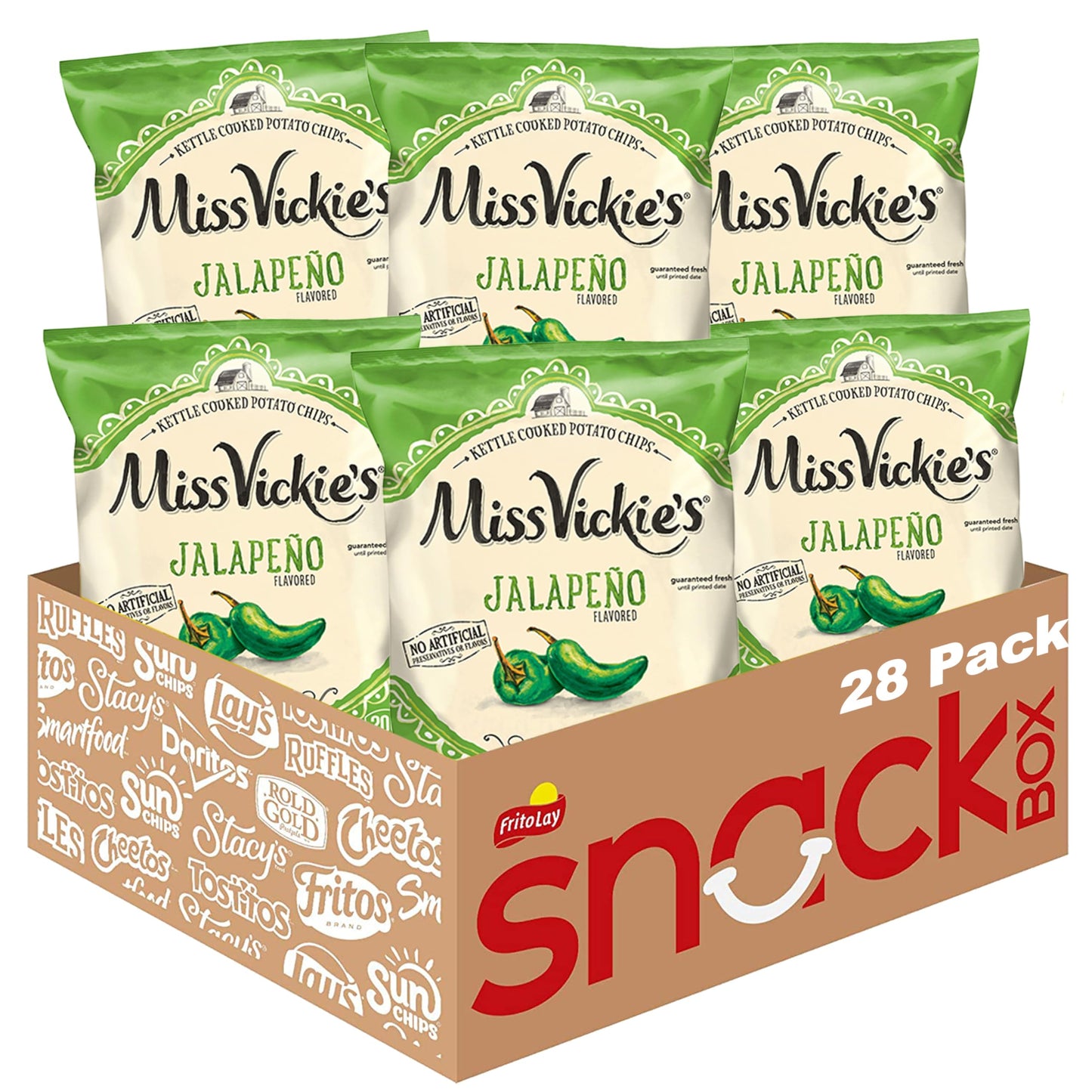 Miss Vickie s Kettle Cooked Potato Chips, Jalapeno, 1.375 Ounce (Pack of 28)