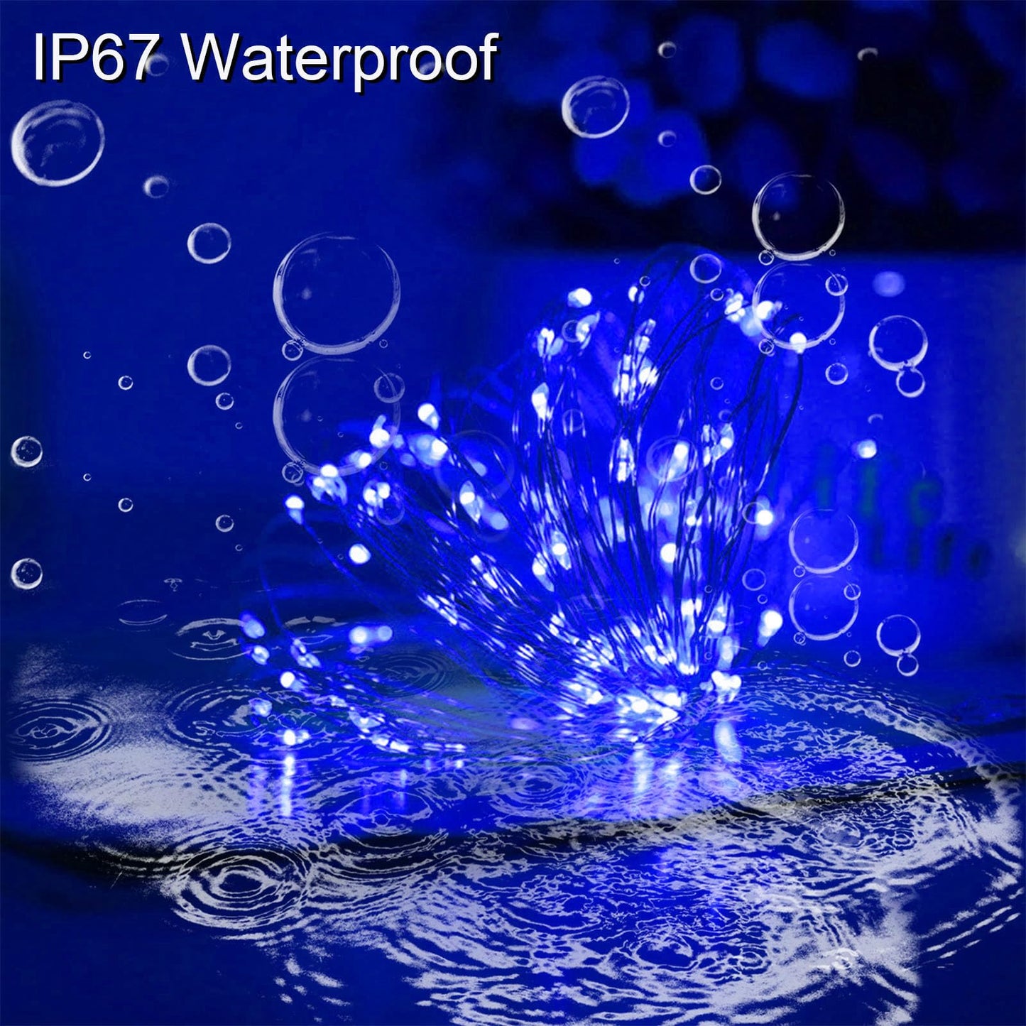 YAOZHOU Solar Christmas String Lights, 200 LED, 66Ft, 8 Modes, Waterproof, Blue, 2 Pack, Model YZ001