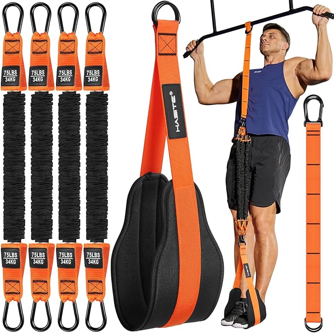 Pull Up Assistance Bands Set - 4 Heavy Duty Resistance Bands 300lbs, Adjustable Weight/Size with Footrest for Home Gym Str...