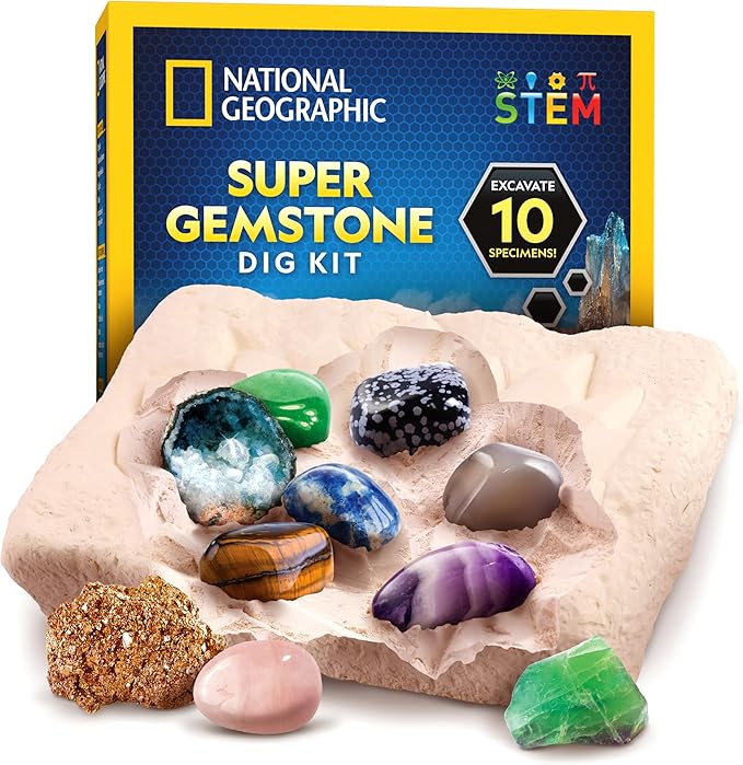 National Geographic Gemstone Dig Kit – Dig Up 10 Real Gemstones and Crystals, Science Kit for Kids, Gem Digging Kit, Gift ...