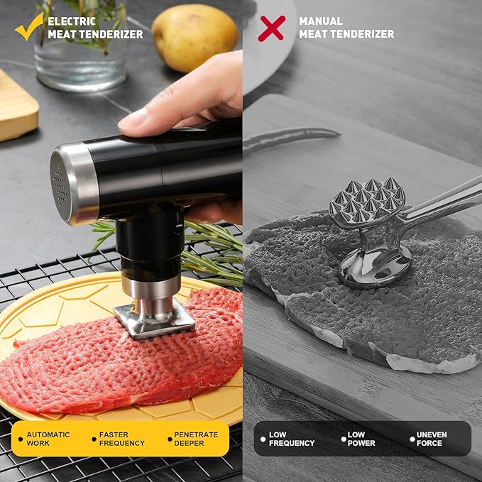 Electric Meat Tenderizer Tool,Cordless Meat Tenderizer Machine with 2 Stainless Steel Meat Mallet,Kitchen Essentials For Tenderizing Steak/Beef/Chicken Chops