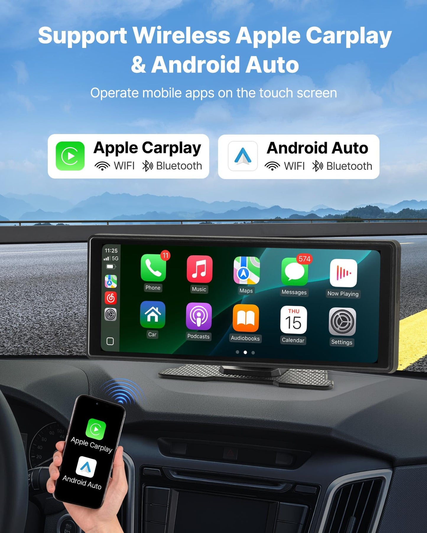 Vevor Wireless Car Stereo, 10-Inch Hd Portable Radio Touch Screen Compatible With Apple Carplay And Android Auto, Carplay Screen