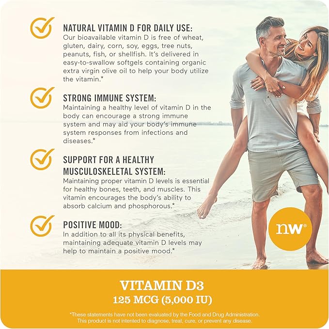 NatureWise Vitamin D3 5000iu (125 mcg) 90-Day Supply for Immune Support, Healthy Muscle Function, and Bone Health - Non-GMO, Gluten-Free in Organic Extra Virgin Olive Oil, (Mini Softgel), 90 Count
