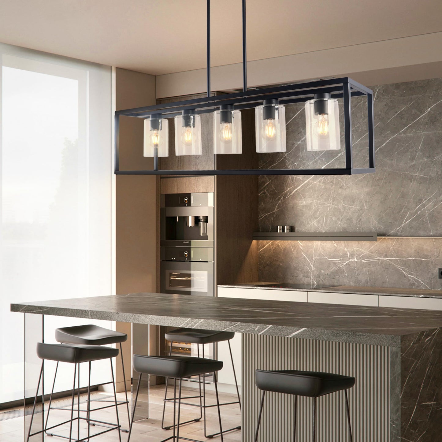 Kalium Chandeliers For Dining Room  5 Light Dining Room Light Fixture Modern Metal Industrial Kitchen Lighting Fixtures Easy Installation Pendant Lights For Bar Restaurant  Coffee Shop-E26 Base Black