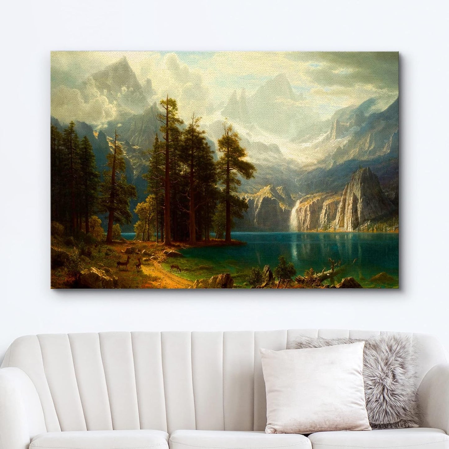wall26 Canvas Print Wall Art Mystic Forest & Mountain Landscape with Deer Nature Wilderness Illustrations Modern Art Rustic Scenic for Living Room, Bedroom, Office - 24"x36"