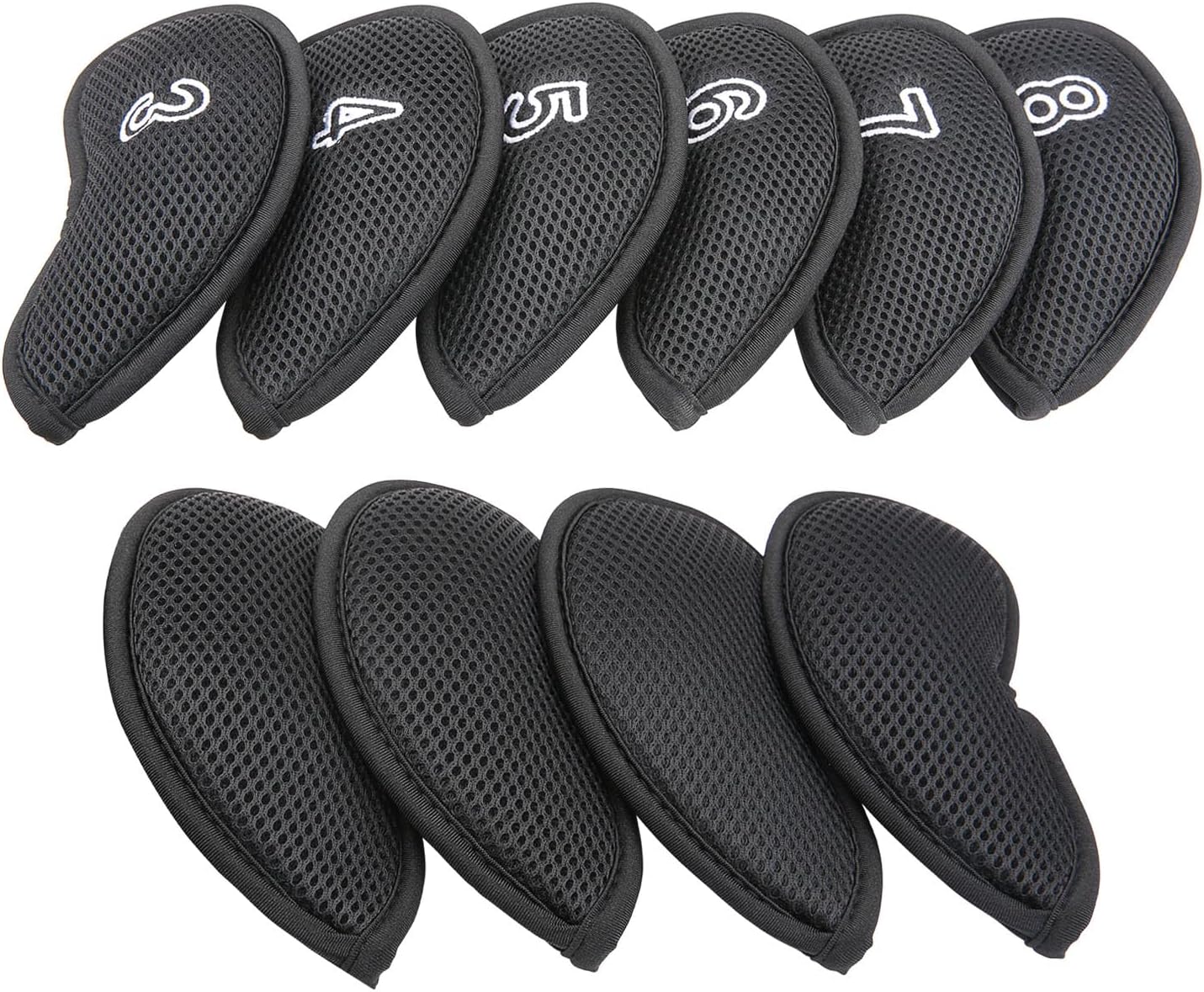 OGECLF Black Thick Mesh Golf Iron Head Covers 3,4,5,6,7,8,9,P,S,A,Lw,Lw fit Right Hand Irons