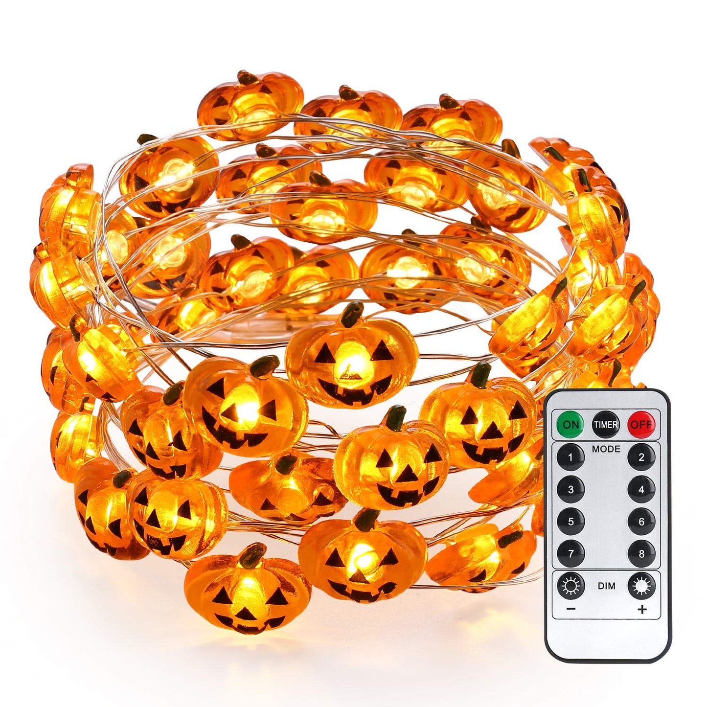Brizled Halloween Pumpkin String Lights, 40 LED 13.12ft, Battery Powered Fairy Lights with Remote & Timer, Warm White