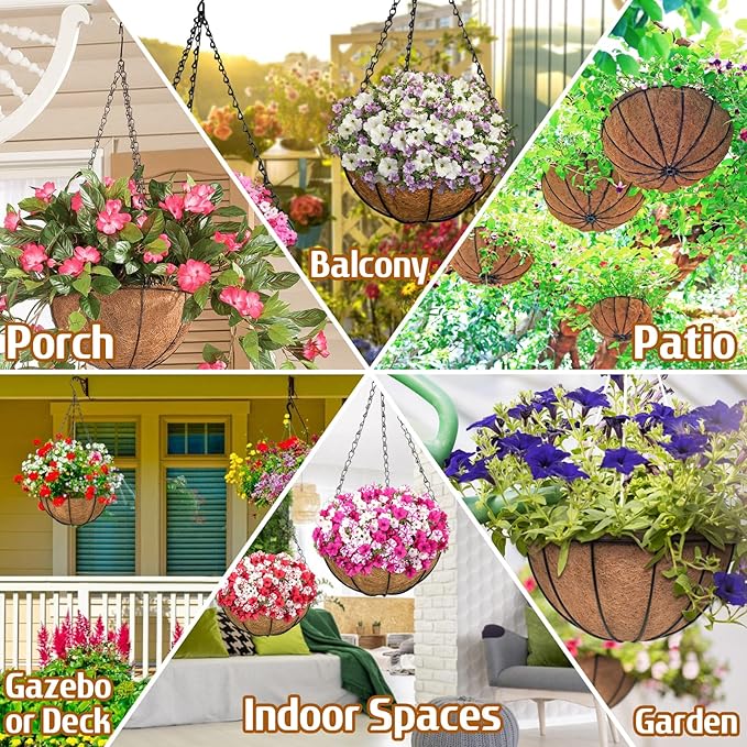ZeeDix 2 Pack 16 Inch Large Hanging Baskets for Plants Outdoor with Coconut Liners Replacement, Hanging planters Baskets with Natural Coco Liner for Outdoor Indoor Planters Flowers Vegetables