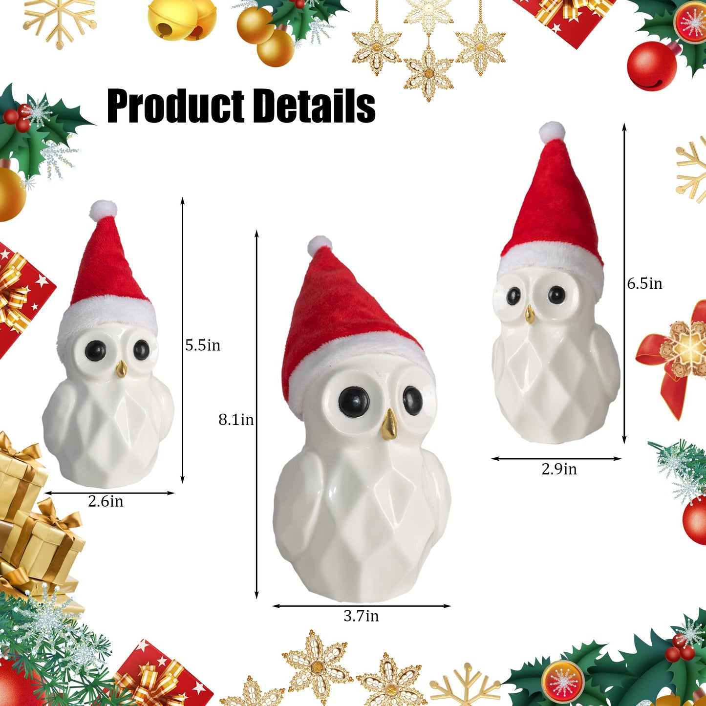 Nerosun Christmas Lighted Owl Figurines  3 Pack Ceramic White Light Up Led Owl Family Ornaments Table Centerpiece  Christmas Decorations For Tabletop Mantel Fireplace Cabinet Indoor Xmas Decor Gift