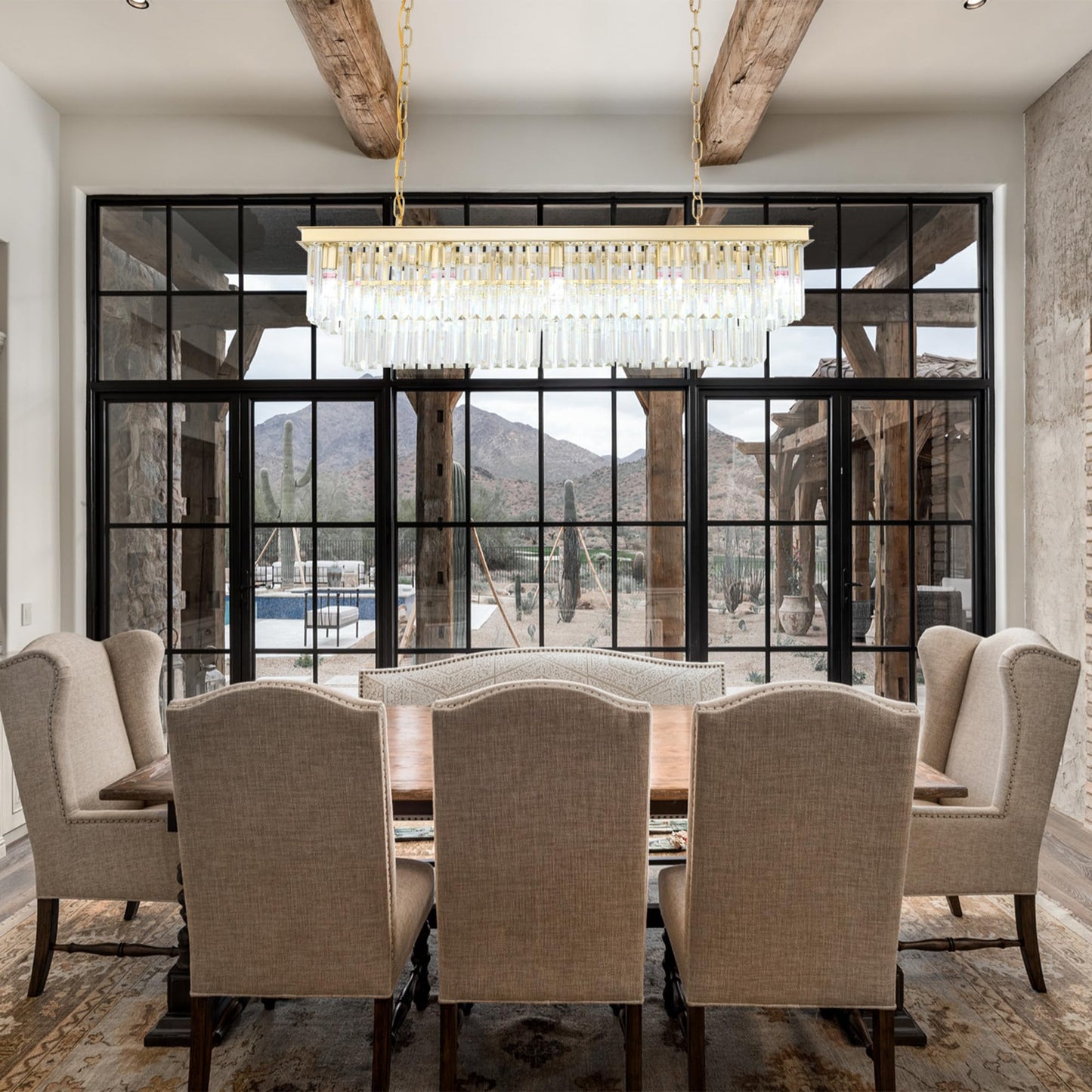 Gold Rectangular Chandelier 40 Inch-10-Light stylish Crystal Pendant Lighting For Dining Room  Kitchen Island & Bar-Adjustable Height  Flush Mount Ceiling Fixture enhanced Lighting Fixture(Gold  L-40)