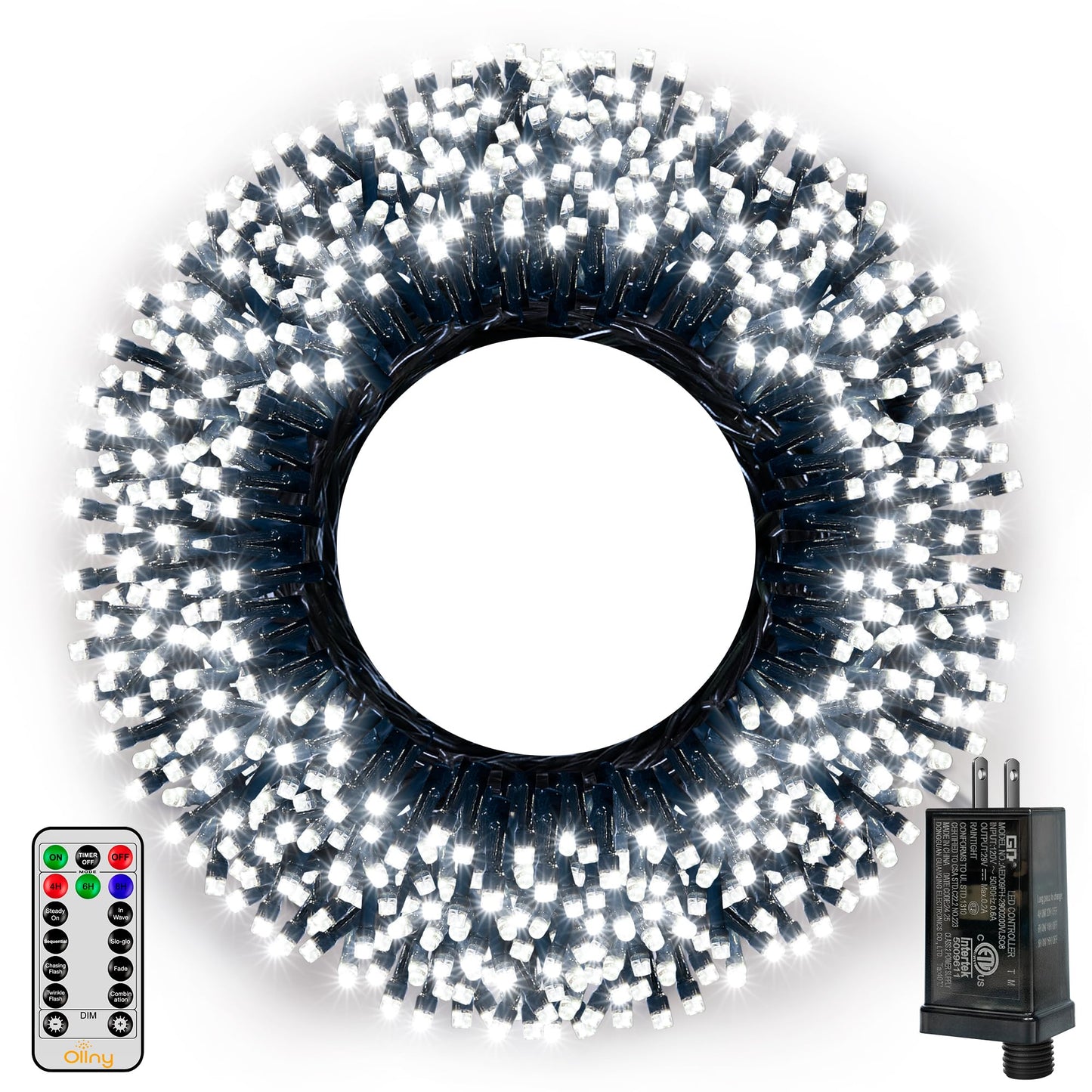 Ollny Christmas Lights, 500Led 164Ft Waterproof Cool White Tree Lights With Remote Timer, Model Hg-29V501C, 8 Modes For Outdoor Decor