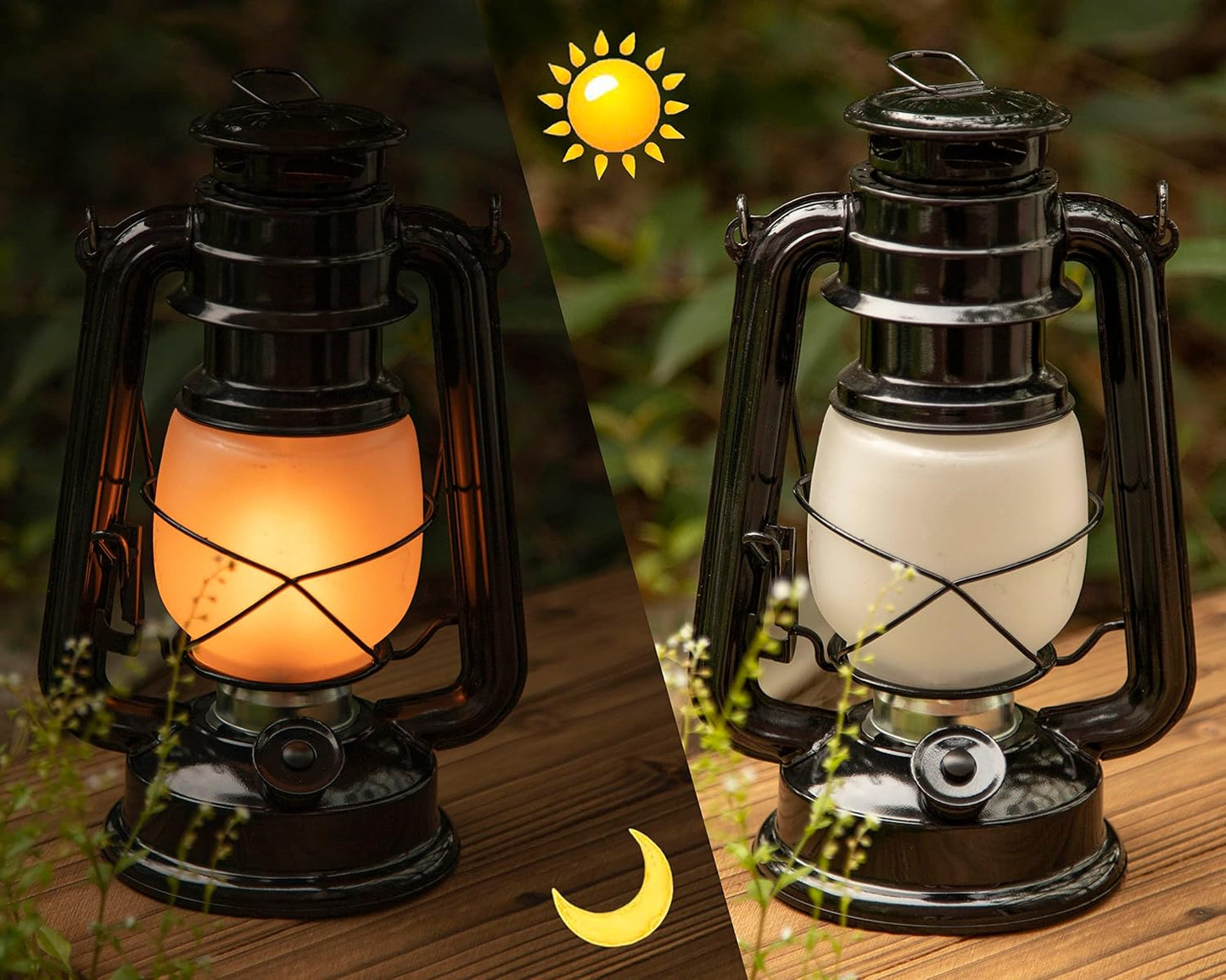 YAKii LED Vintage Flame Lantern Metal Outdoor Hanging Lantern with Dancing Flame Battery Operated Halloween Outdoor Indoor Decoration(Black)
