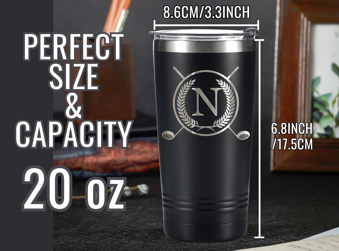 Onebttl Golf Gifts for Men with Initial for Golfer & Golf Lovers, 20oz Travel Mug, Perfect Gifts for Men, Birthday, Christmas - N