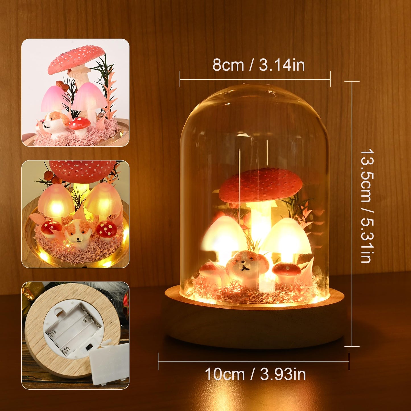 Quelien Christmas Mushroom Lamp In Glass Dome Mushroom Gifts For Women - Warm White Led Night Light For Bedroom Decor Unique Gifts For Women  Housewarming Birthday Decorations(Red)