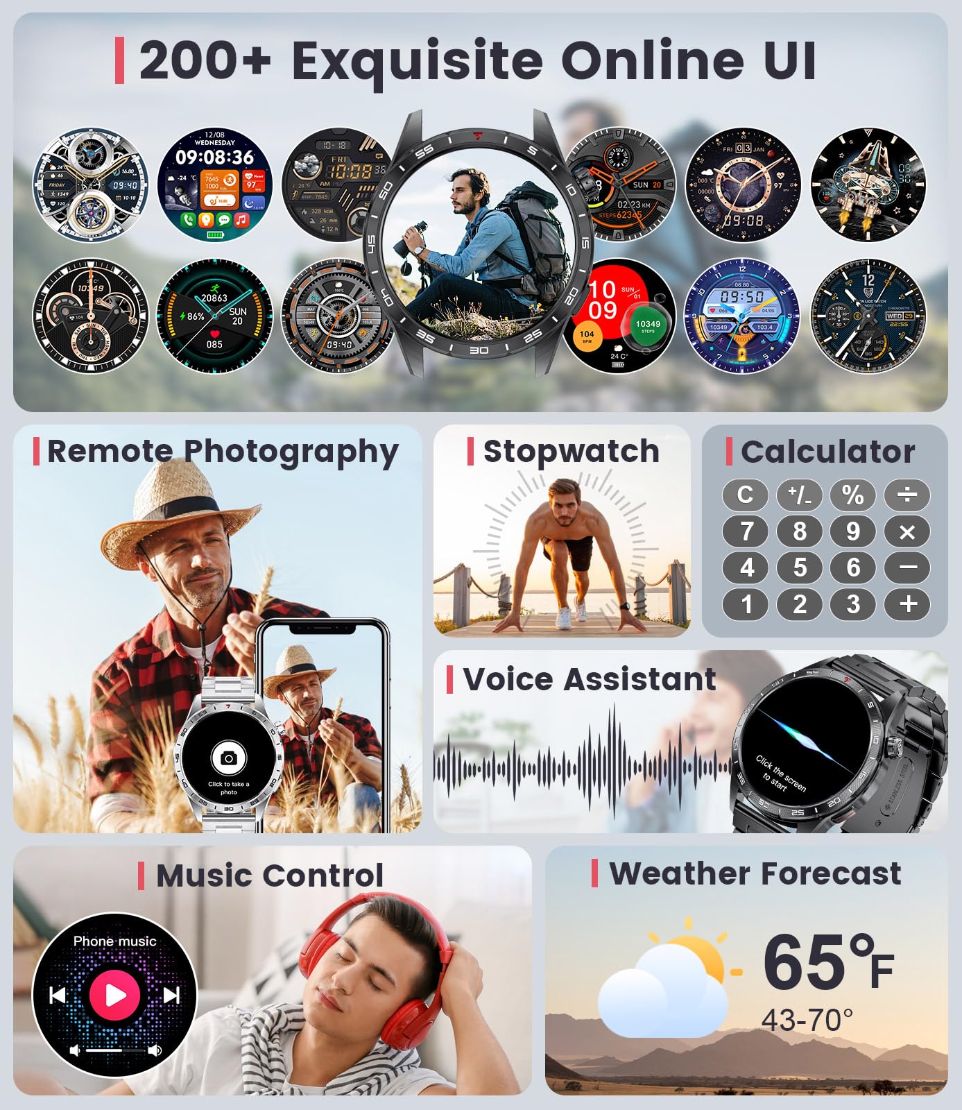 Smart Watch for Men (3 Straps),Answer/Make Calls,1.43'' AMOLED,IP68 Waterproof,110+ Sports Modes Fitness Watch with Sleep Monitor/SpO2/Heart Rate/Pedometer Rugged Outdoor Smart Watch for Android/iOS