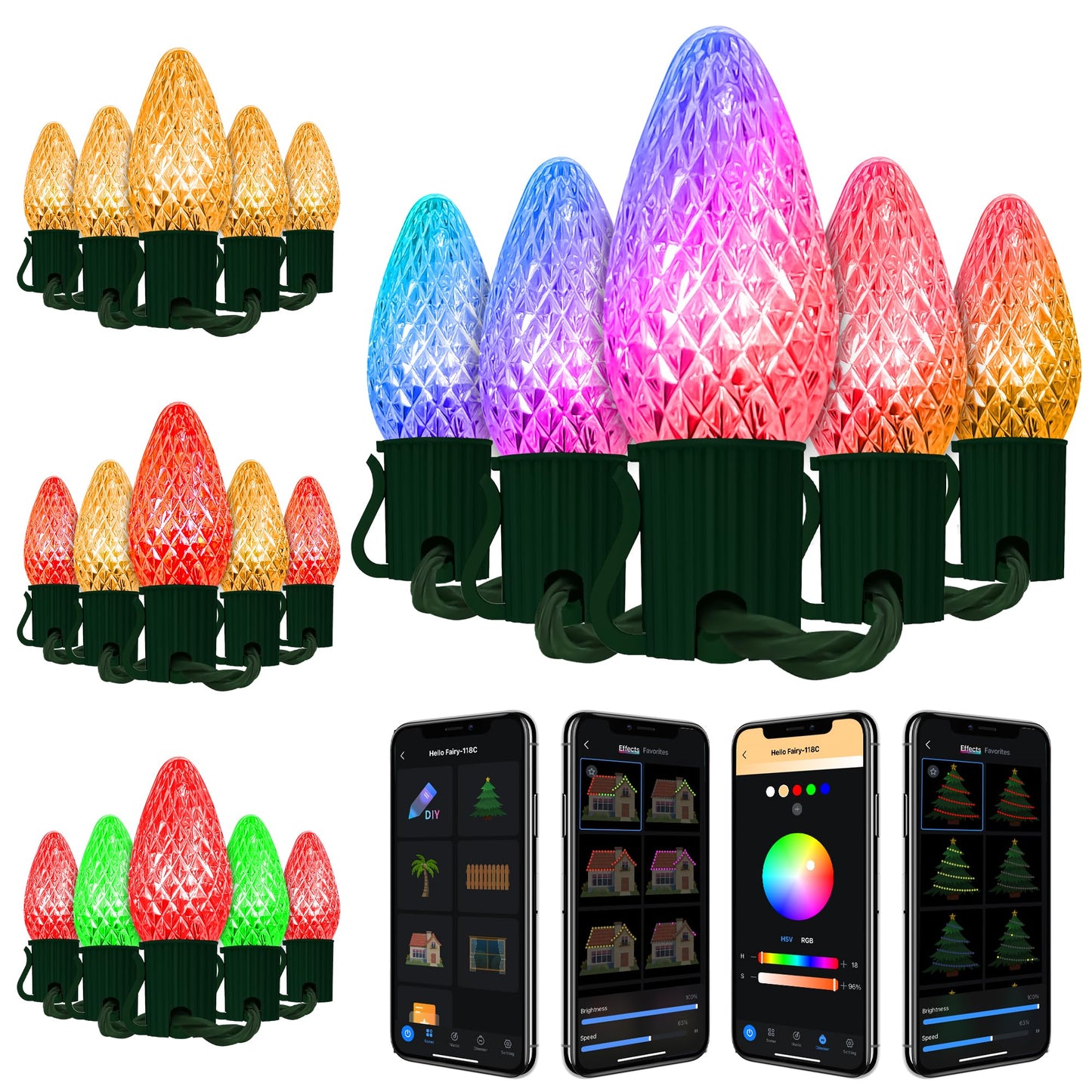 Probro Smart C9 Halloween Lights, 100 LEDs, 79 FT, Waterproof, Orange & Purple, App Control, Model HYS-PUL0502500-BWSL35