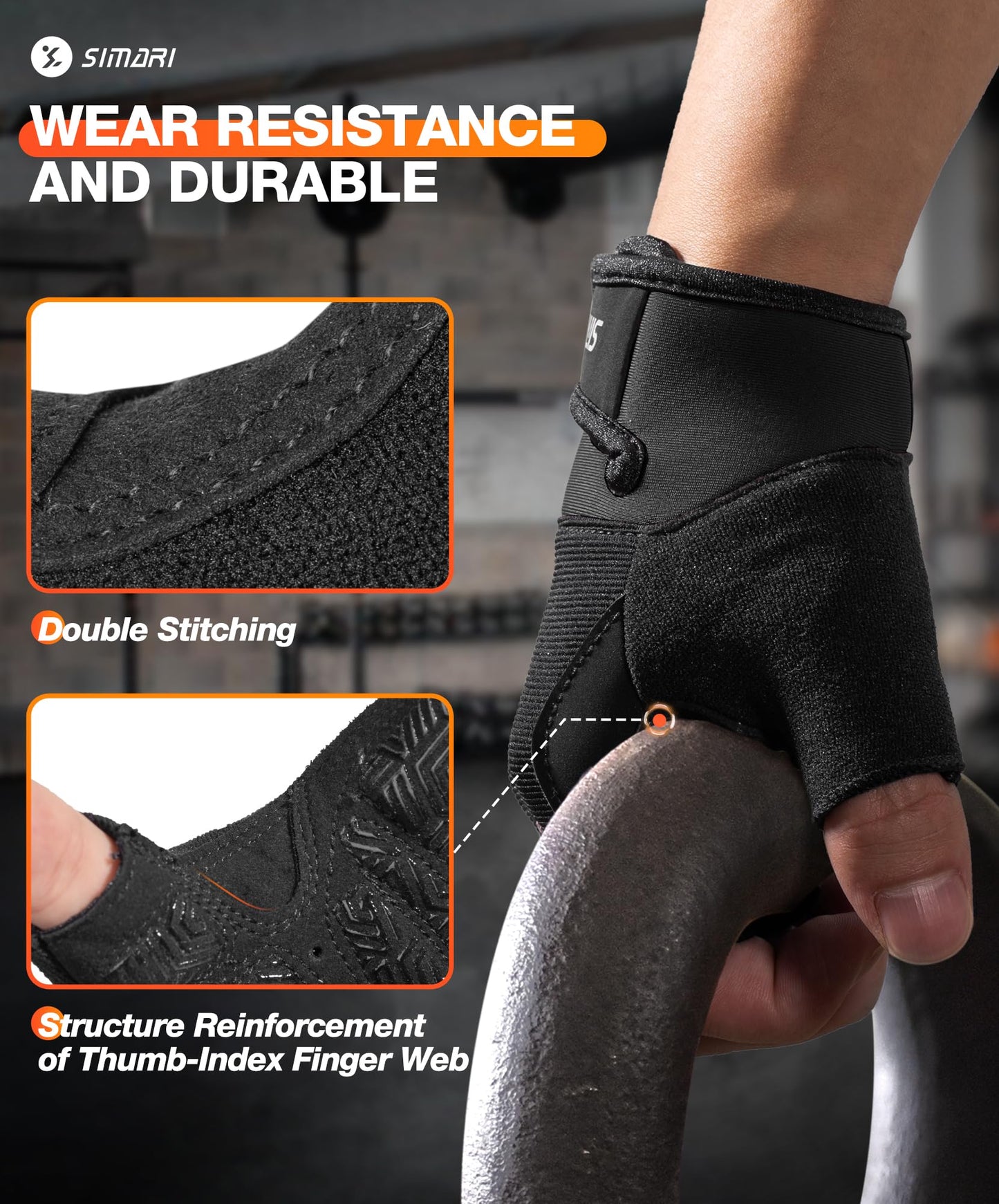 SIMARI Breathable Workout Gloves for Men & Women, Weight Lifting Gloves with Padded, Grip, Full Palm Protection, Gift for Gym Exercise, Cycling, Weightlifting Training, Fitness, Black, Size XS