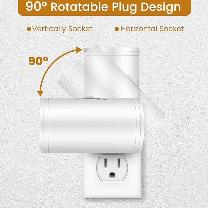 Dimmable LED Night Light Plug into Wall - Adjustable Rotating Lamp with Light Sensor, Auto On/Off from Dusk to Dawn for Bedroom, Hallway, Bathroom 2-Pack