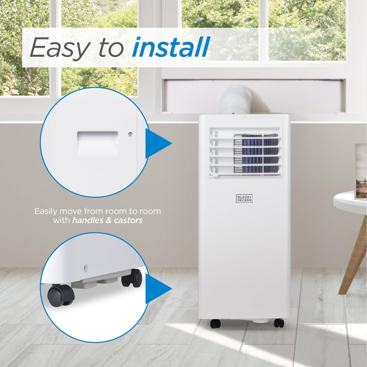 BLACK+DECKER Portable Air Conditioner 8,500 BTU for Rooms Up to 350 Sq. Ft., White, Model BPACT05SM, Full Function Remote Control