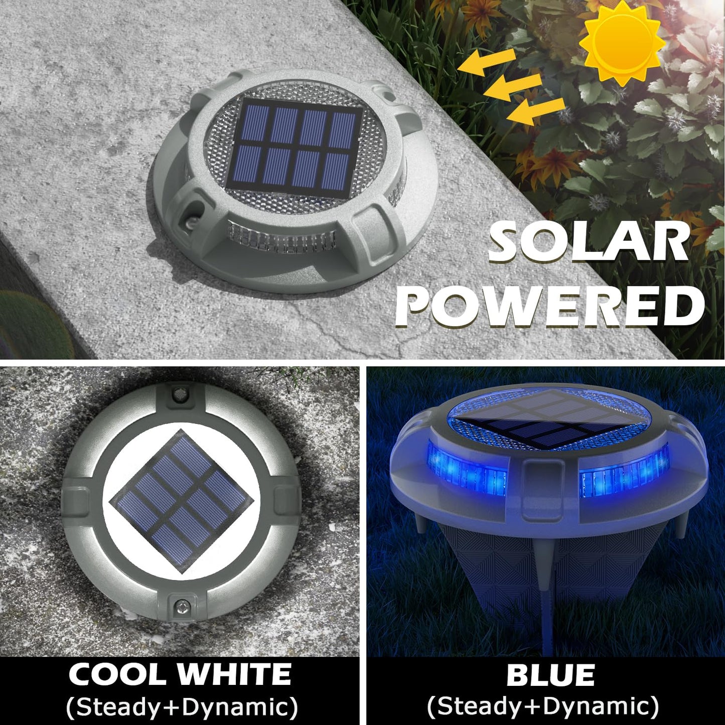 Siedinlar Solar Driveway Lights Outdoor 4 Modes 40 Leds Marine Dock Light Deck Driveway Markers Waterproof For Garden Step Ground Walkway Pathway Yard  Blue/White Dynamic Lighting (1 Pack)