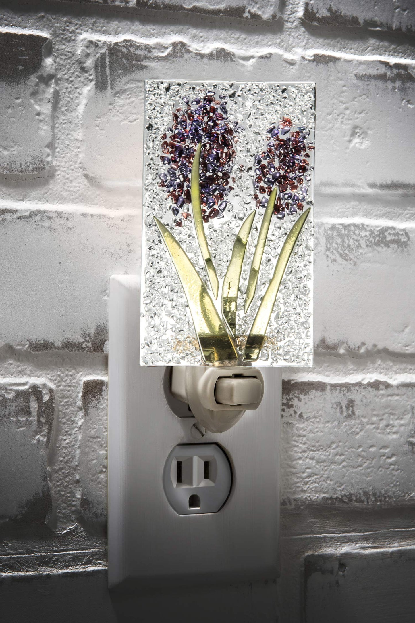 J Devlin Glass Art Purple Stained Glass Night Light, Ntl 209, Plug-In For Bedroom/Bathroom/Home Decor