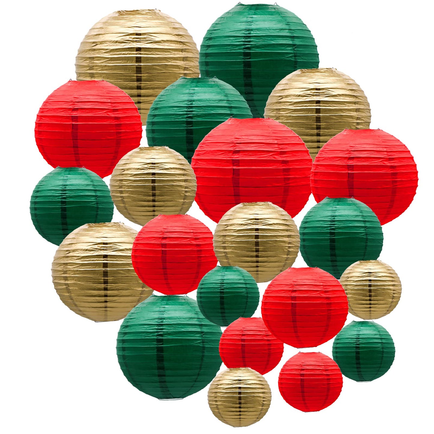 ADLKGG Paper Lanterns 21pcs Decorative Round Hanging Lanterns for Christmas, Italian Party, Graduation - Green/Red/Gold