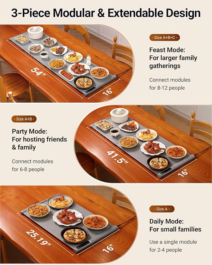 54"x16" Warming Mat for Food Extra Large, Extendable Food Warming Mat, Electric Warming Tray for Buffets Party with 7 Adjustable Temperature, 6 Timer, Silicone Food Warmer for Parties Home Countertop
