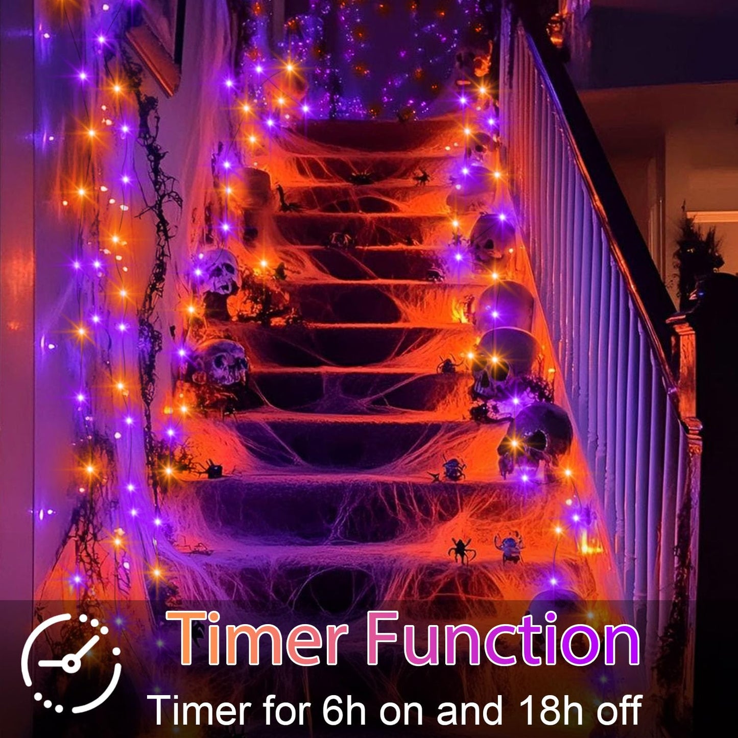 echosari Fairy Lights 50 LED Black Wire Twinkle Lights 4 Pack 16.4Ft Orange Purple with Timer 5 Modes for Halloween Decoration